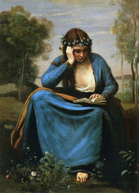 Jean-Baptiste-Camille Corot - Lectora con guirnalda de flores o la musa de Virgilio (1845)